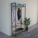 Levento entance furniture oak with black metal frame 88x34x180 cm - Слика 2