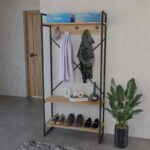 Levento entance furniture oak with black metal frame 88x34x180 cm - Слика 3