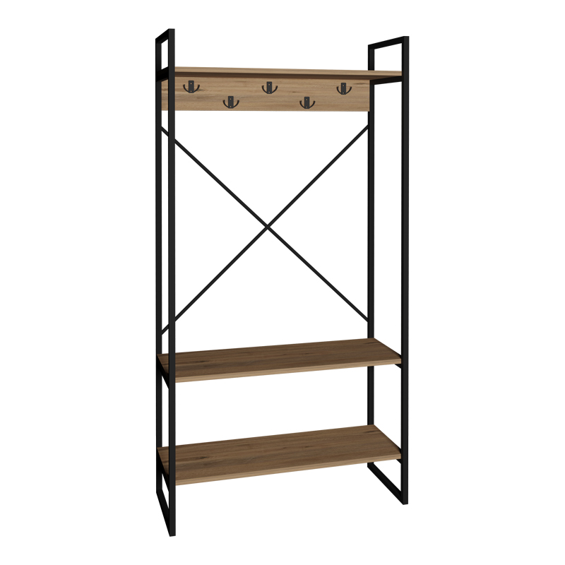 321-000121 Levento entance furniture oak with black metal frame 88x34x180 cm - Слика 1