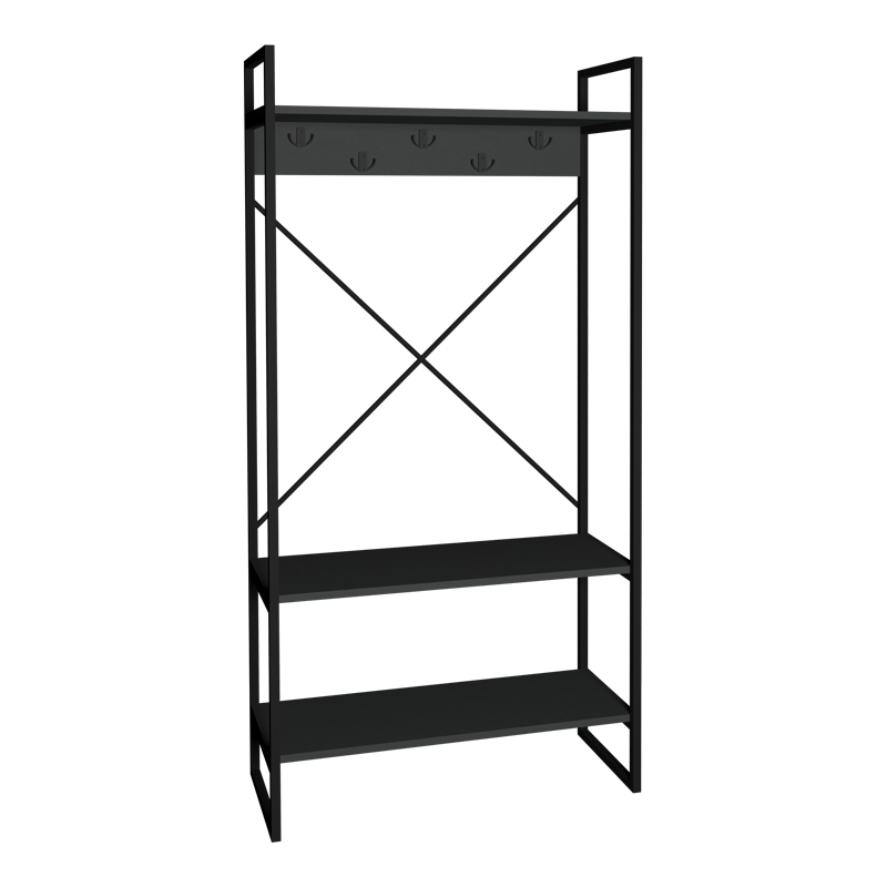 321-000122 Levento entance furniture anthracite with black metal frame 88x34x180cm - Слика 1