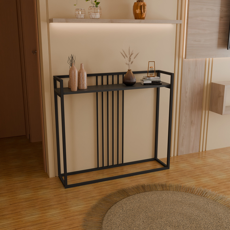 321-000127-1 Convida console table anthracite with black metal frame 100x25x90cm - Image 2