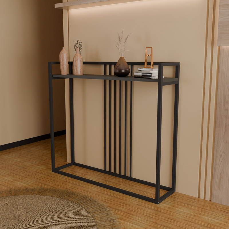 321-000127-3 Convida console table anthracite with black metal frame 100x25x90cm - Image 4