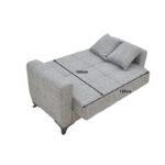 Sofa-bed with storage two-seater Modesto cream fabric 155x85x80cm - Слика 5