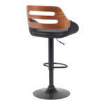 Fern folding-swivel bar stool black pu- walnut wood - black metal 50x48.5x89-110.5cm - Image 2