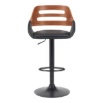 Fern folding-swivel bar stool black pu- walnut wood - black metal 50x48.5x89-110.5cm - Image 4