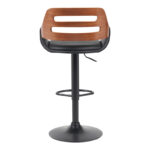 Fern folding-swivel bar stool black pu- walnut wood - black metal 50x48.5x89-110.5cm - Image 5