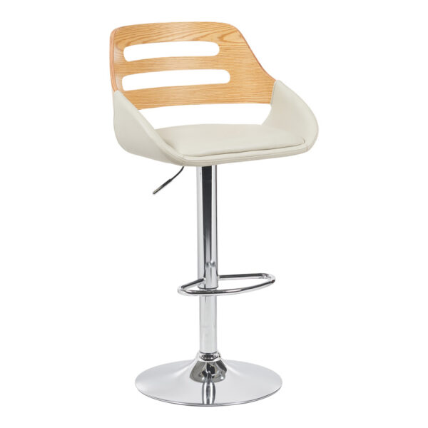 Fern folding-swivel bar stool beige pu- gray wood- chrome metal 50x48.5x89-110.5cm