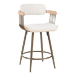 Rotating bar stool Cameo metal bronze-white-wash wood-beige fabric 53x50x93cm