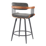 Rotating bar stool Cameo metal black-walnut wood-dark grey fabric 53x50x93cm - Image 2
