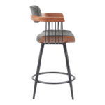 Rotating bar stool Cameo metal black-walnut wood-dark grey fabric 53x50x93cm - Image 3