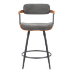 Rotating bar stool Cameo metal black-walnut wood-dark grey fabric 53x50x93cm - Image 4