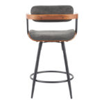 Rotating bar stool Cameo metal black-walnut wood-dark grey fabric 53x50x93cm - Image 5