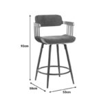 Rotating bar stool Cameo metal black-walnut wood-dark grey fabric 53x50x93cm - Image 6