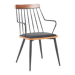 Фотелја Posse метална црна-оревово дрво-црна пу 52x59x83 см