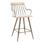Posse bar stool bronze metal-white wash wood-beige fabric 48x54x92.5cm