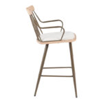 Posse bar stool bronze metal-white wash wood-beige fabric 48x54x92.5cm - Слика 3