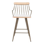 Posse bar stool bronze metal-white wash wood-beige fabric 48x54x92.5cm - Слика 4