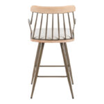 Posse bar stool bronze metal-white wash wood-beige fabric 48x54x92.5cm - Слика 5