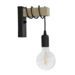 Wall light Jemvo E27 wood-metal in black-natural color 15x5.5x60cm