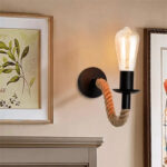 Wall light Kaniwel E27 metal and rope in black-natural color 28x10x10cm - Image 2