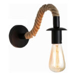 Wall light Kaniwel E27 metal and rope in black-natural color 28x10x10cm