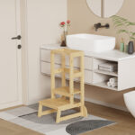 Learning tower for children Chiquel Montessori-style wood in natural color 45.7x51x90cm - Image 3