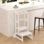 Learning tower for children Chiquel Montessori-style wood in white color 45.7x51x90cm