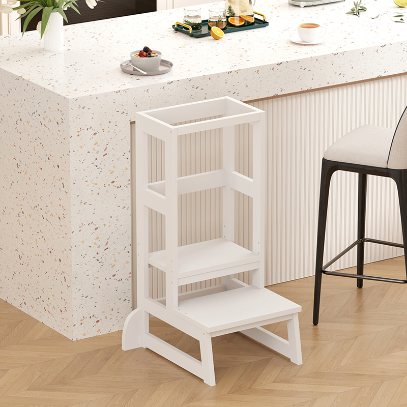 370-000029 Learning tower for children Chiquel Montessori-style wood in white color 45.7x51x90cm - Image 1