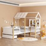 Bed for children Bedria Montessori-style wood in white-natural color 190x90cm