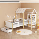 Bed for children Bedria Montessori-style wood in white-natural color 190x90cm - Image 3
