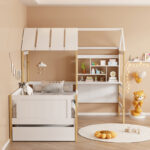 Bed for children Bedria Montessori-style wood in white-natural color 190x90cm - Image 4
