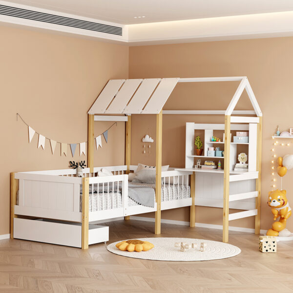 Bed for children Bedria Montessori-style wood in white-natural color 190x90cm