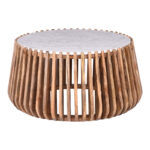 Coffee table Mable mango wood in natural color and marble look surface D80x45cm - Image 2