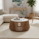 Масичка за кафе од мабл манго дрво во природна боја и површина со изглед на мермер Д80x45 см