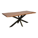 Lenoua table solid acacia wood thickness 3.7-4cm in walnut color with black metal legs 180x90x76cm