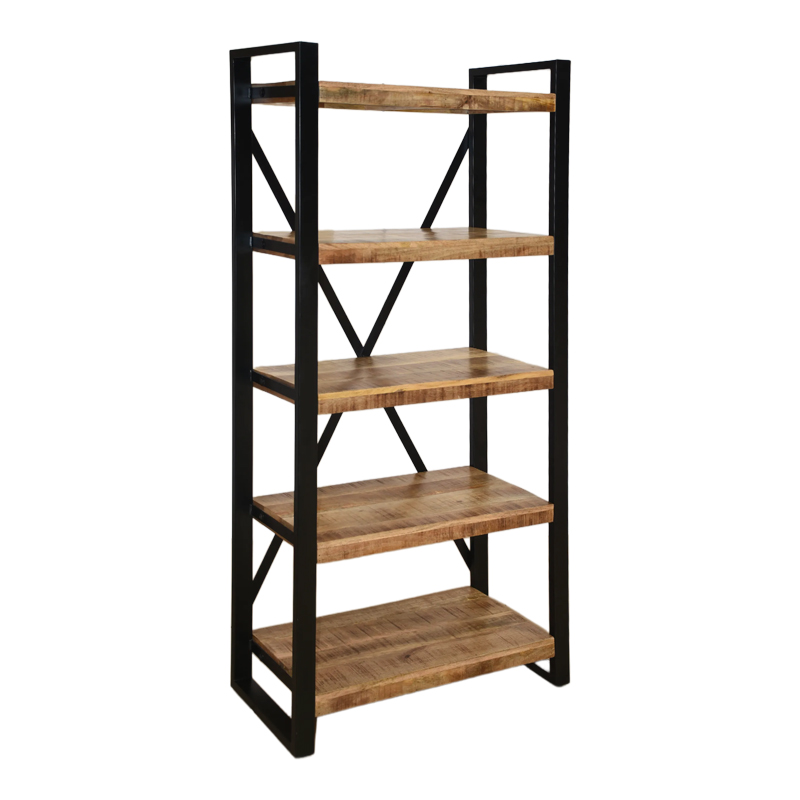 372-000025 Miles bookcase mango wood in natural-black color 80x40x180cm - Image 1