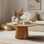 Coffee table Canicule II solid acacia wood in natural shade D80x40cm
