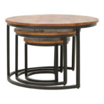 Frina coffee table set of 3 mango wood in walnut color with black metal leg - Image 2