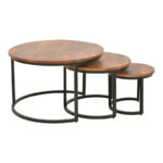 Frina coffee table set of 3 mango wood in walnut color with black metal leg - Image 3