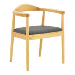 Armchair Joube natural color rubberwood and black pu cushion 59x48x73cm