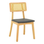 Chair Renna natural color beech wood and black pu cushion 48x52x79cm