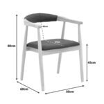 Sandi rubberwood armchair in natural shade with black pu cushion 50x60x80cm - Image 2