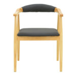 Sandi rubberwood armchair in natural shade with black pu cushion 50x60x80cm - Image 5