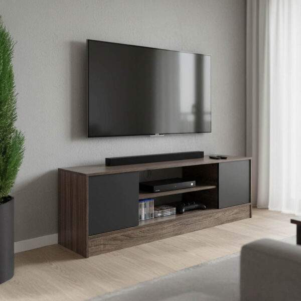Sasa TV cabinet in oak-anthracite shade 120x35x41.5cm