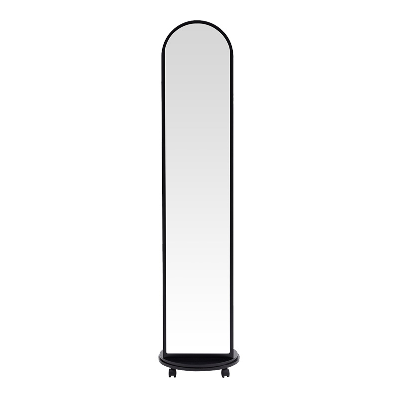 384-000013-2 Espero mdf wheeled mirror with shelves in black shade D34x170cm - Image 3