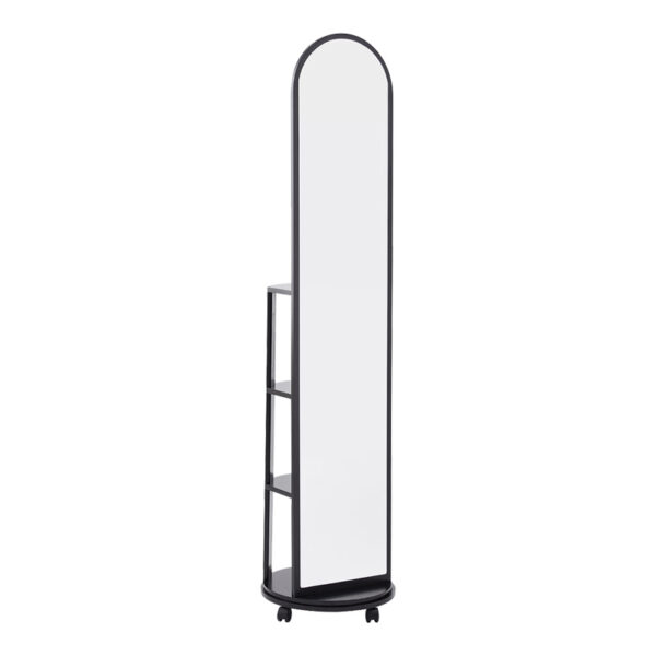 Espero mdf wheeled mirror with shelves in black shade D34x170cm