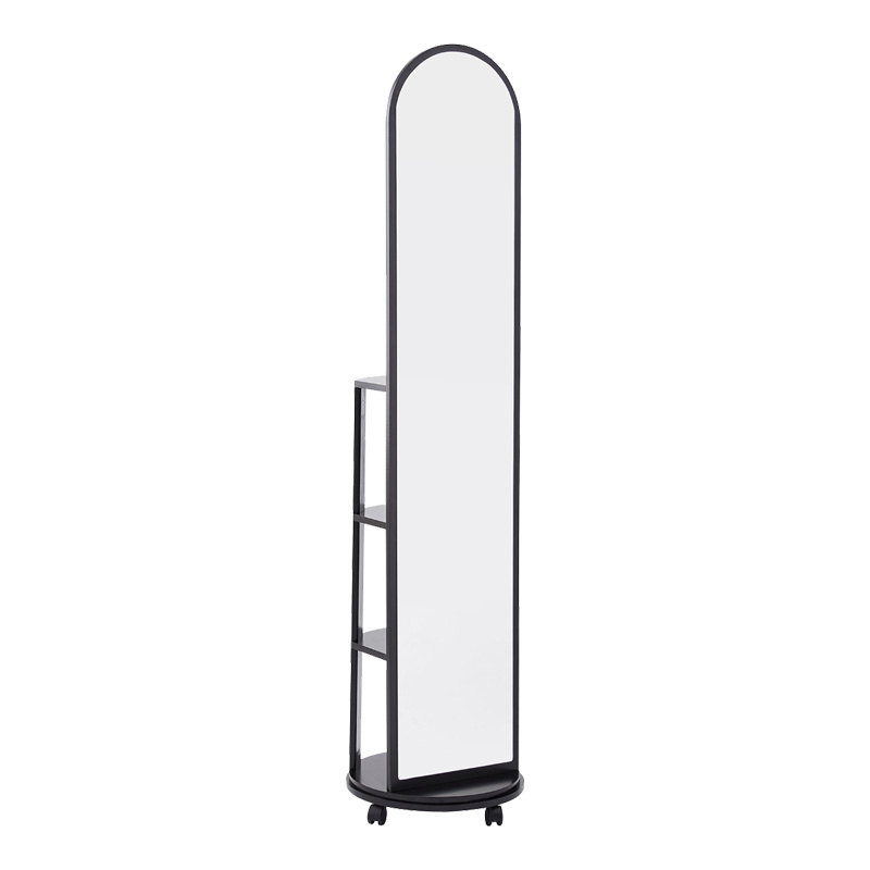 384-000013 Espero mdf wheeled mirror with shelves in black shade D34x170cm - Image 1