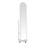 Espero mdf wheeled mirror with shelves in white shade D34x170cm