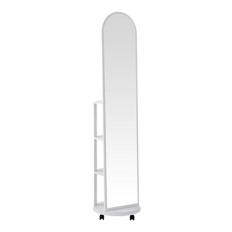 384-000014 Espero mdf wheeled mirror with shelves in white shade D34x170cm - Слика 1