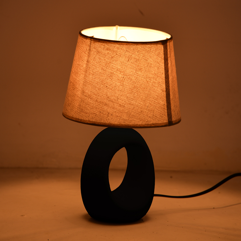 387-000011-1 Collie Inart E14 ceramic table lamp in black-beige shade D18x29cm - Image 2
